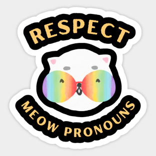 Respect meow pronouns, funny cat face with rainbow glasses Sticker